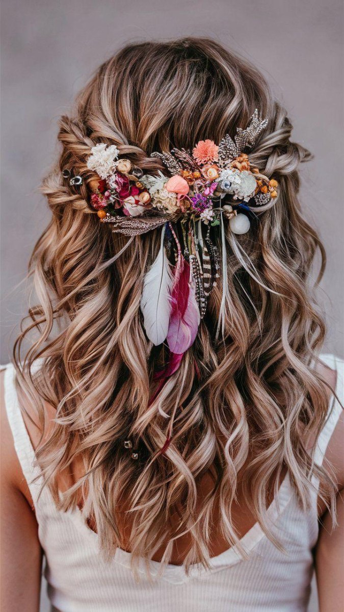 Bohemian half opgestoken kapsel accessoires