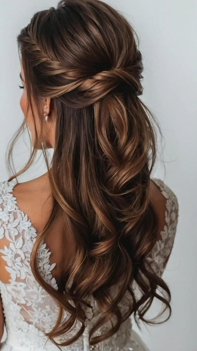 Elegant half opgestoken bruidskapsel