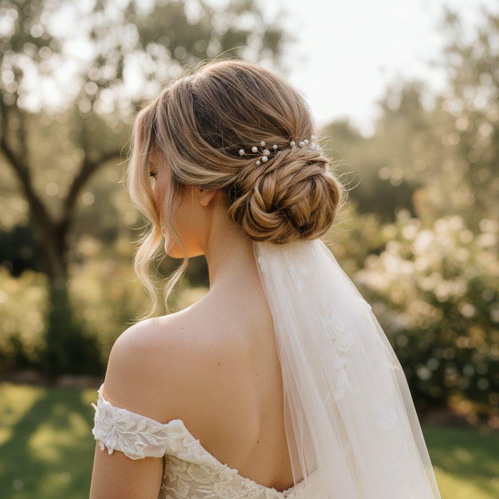 Elegante lage knot bruid lang haar