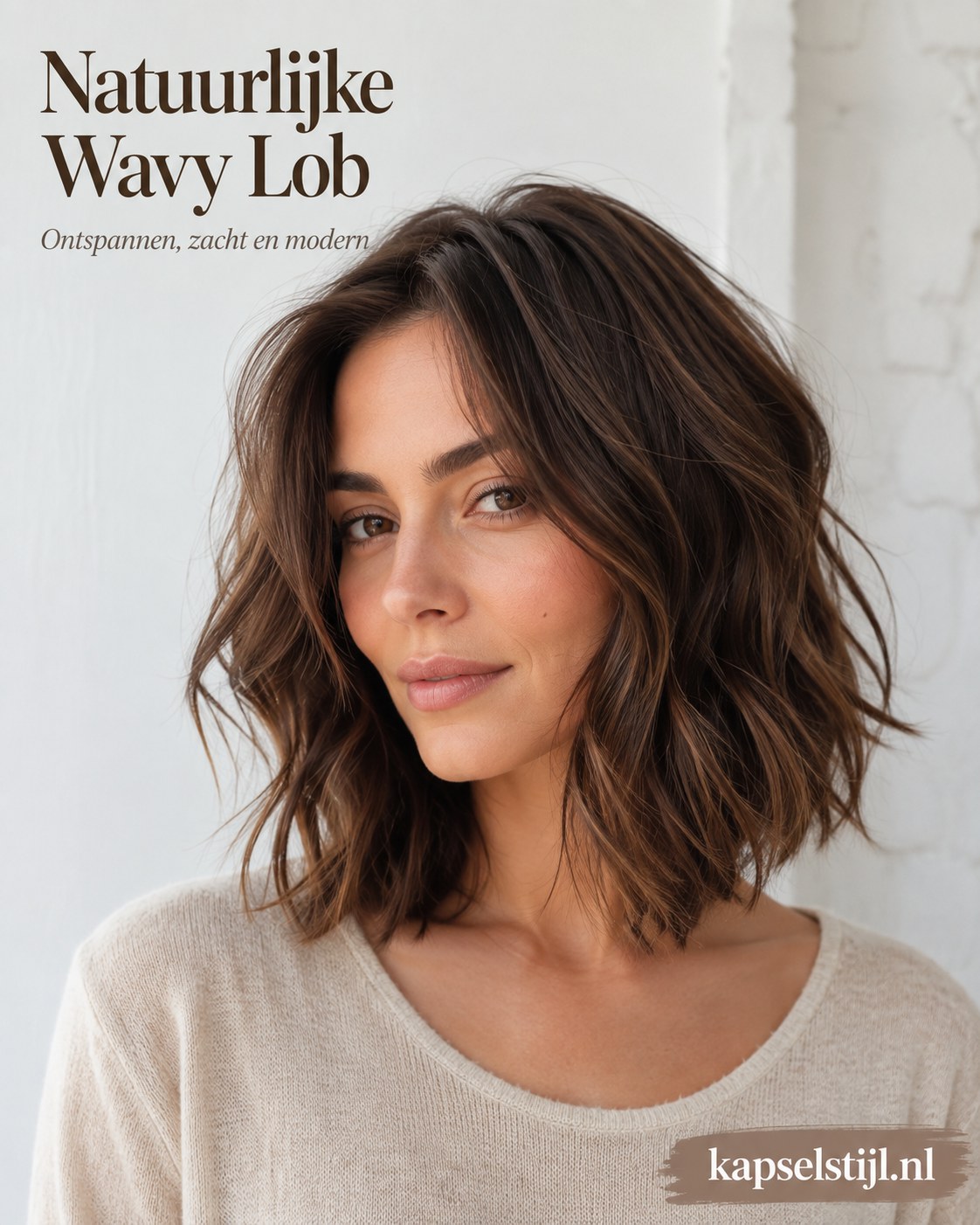 Natuurlijke wavy lob toont een ontspannen halflang kapsel met laagjes voor dagelijks draagcomfort