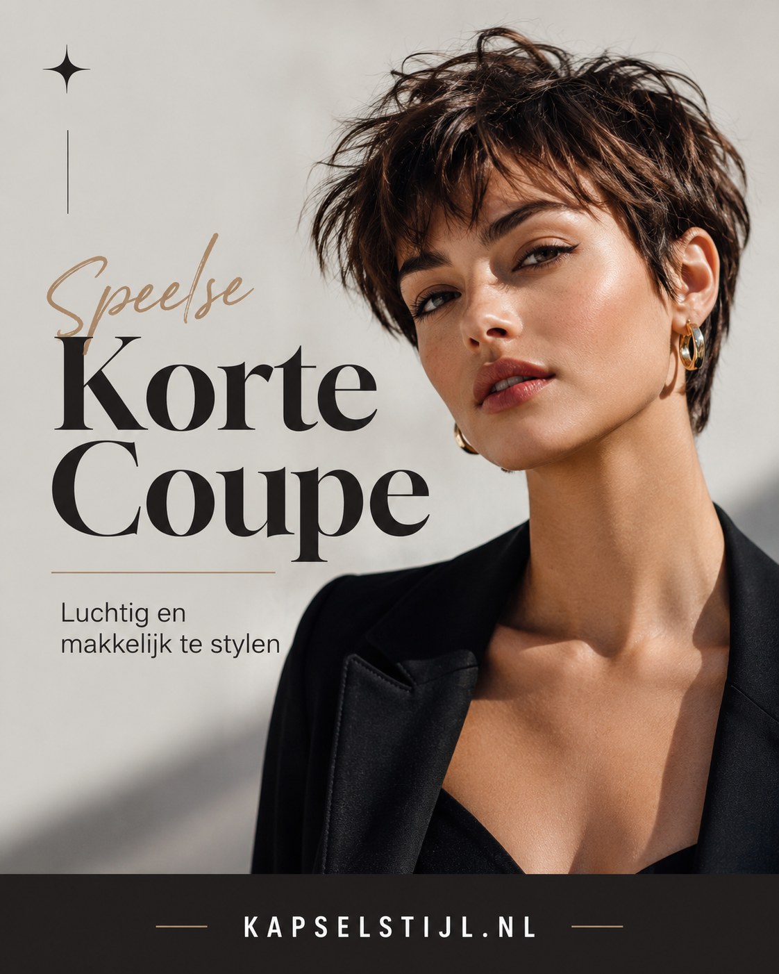 Speelse korte coupe met losse pony, luchtig kort kapsel met bril voor elke dag