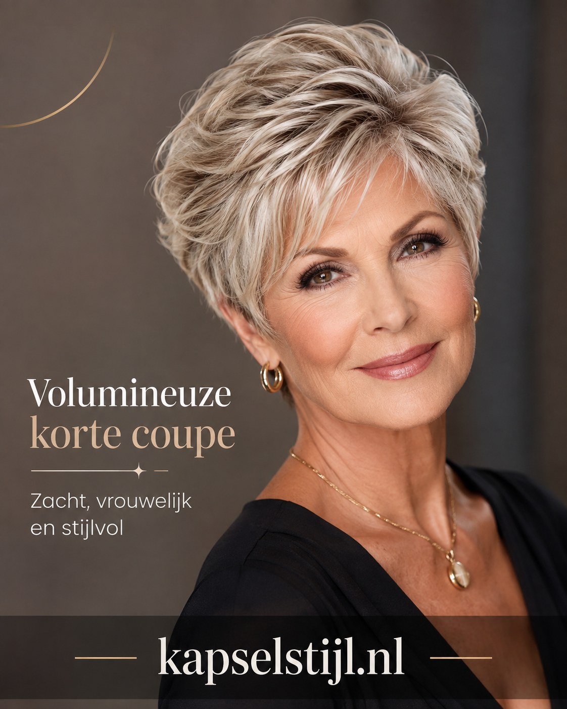 Volumineuze korte coupe met zachte ronde vorm, stijlvol kapsel voor vrouwen 70 plus