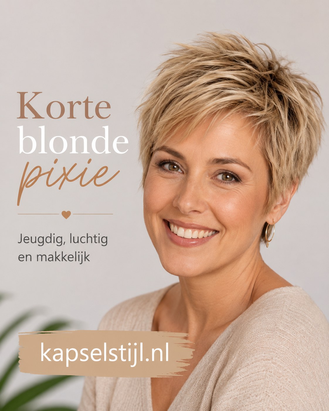 Korte blonde pixie met warme tinten, jeugdig kapsel binnen korte kapsels vrouwen 70 plus