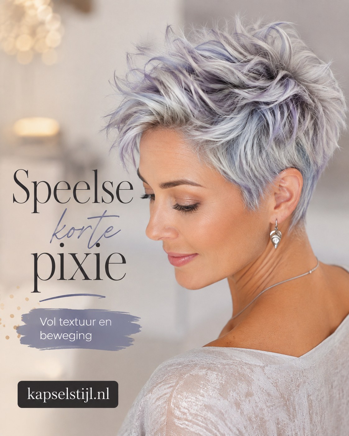 Speelse korte pixie met textuur en beweging, populair kapsel voor vrouwen boven de 70