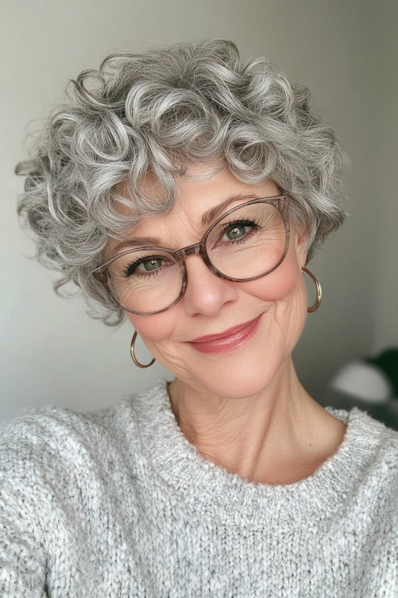 Kort krullend haar vrouw 60