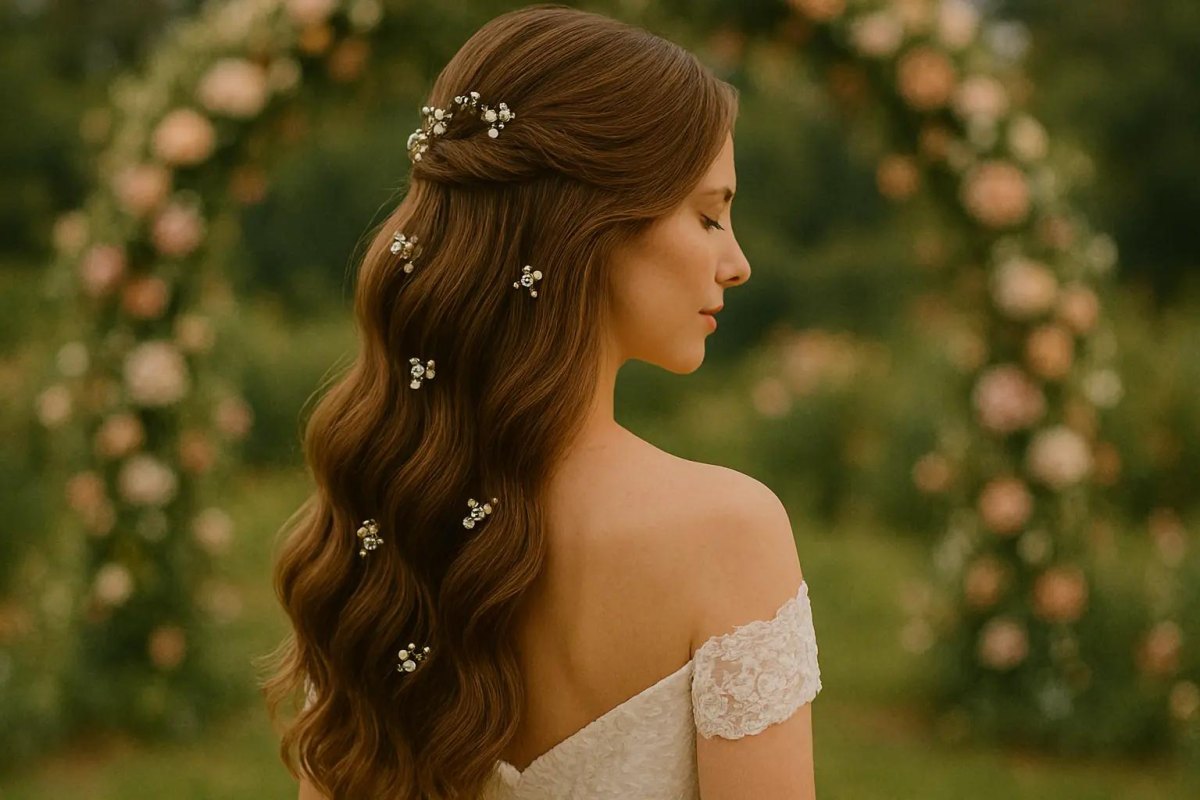 Modern bruidskapsel lang haar