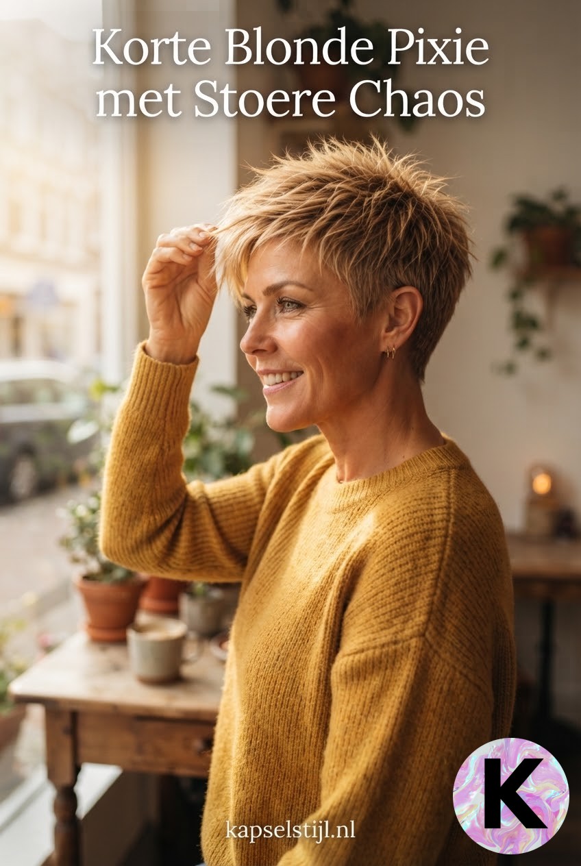Korte Blonde Pixie met Stoere Chaos