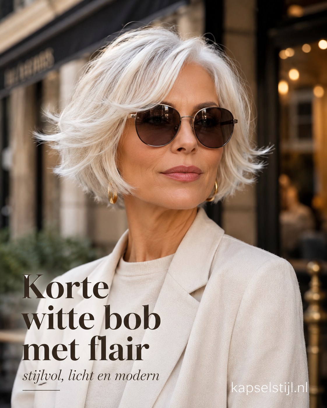 Korte witte bob met flair en losse punten als volumineus alternatief voor fijn haar