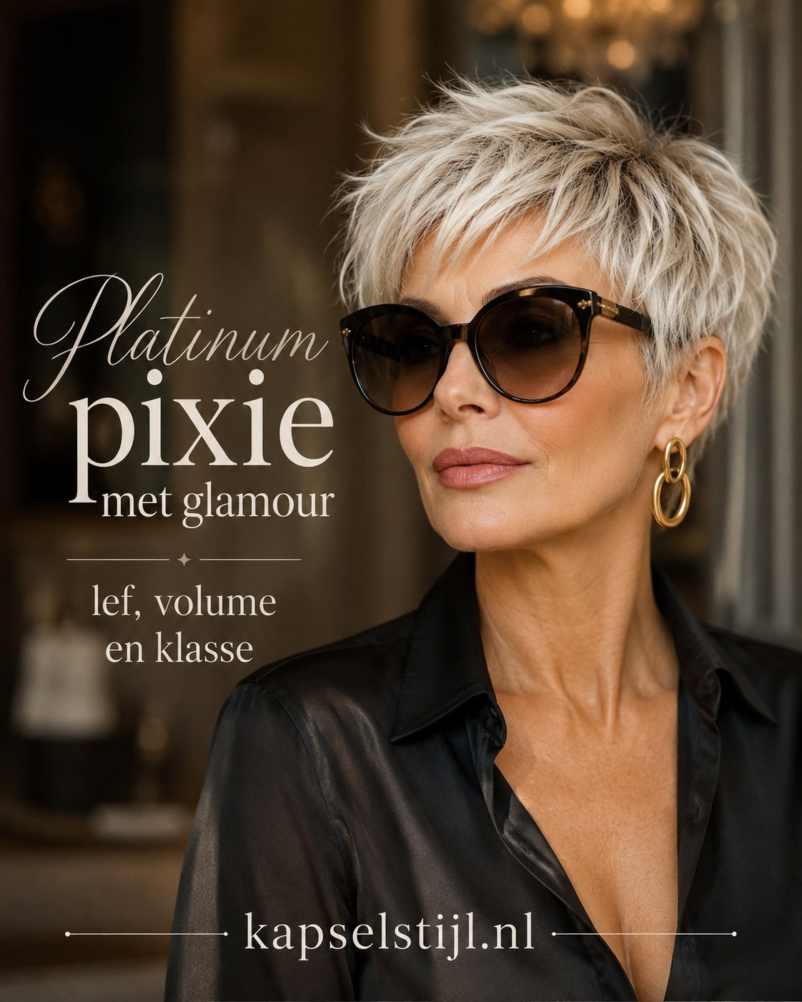 Platinum pixie met glamour en volume, gedurfde korte coupe voor fijn haar
