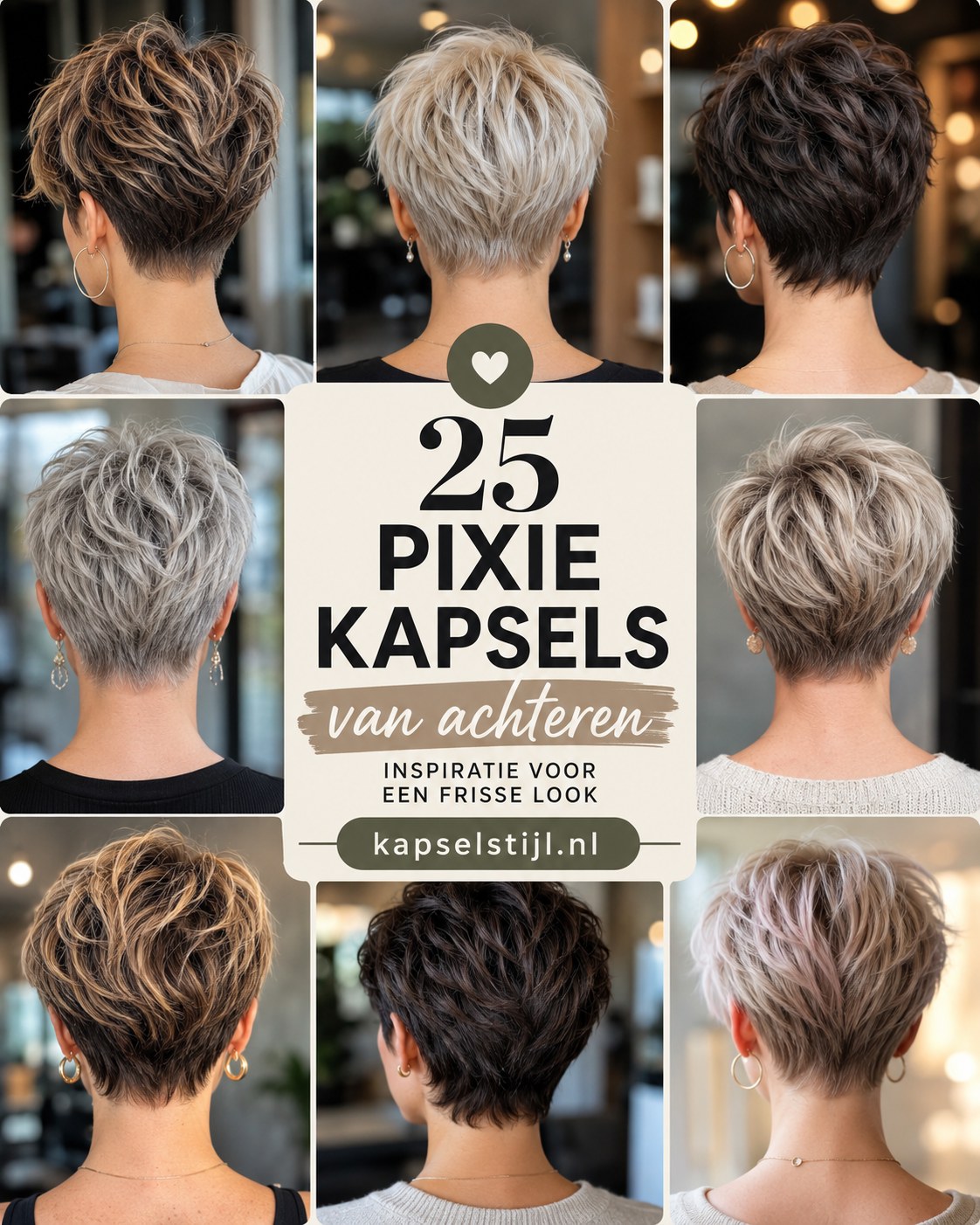 Collage van pixie kapsels van achteren als inspiratie voor volume in fijn haar