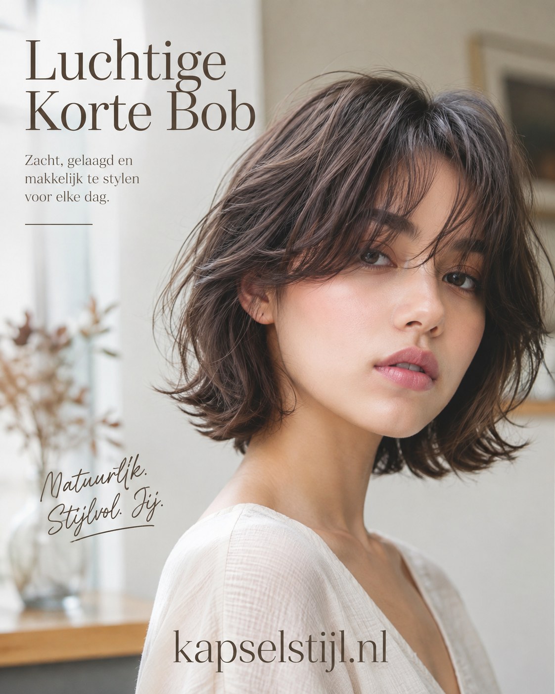 Luchtige korte bob met wispy pony, een speelse en makkelijke wolf cut kapsel voor kort haar