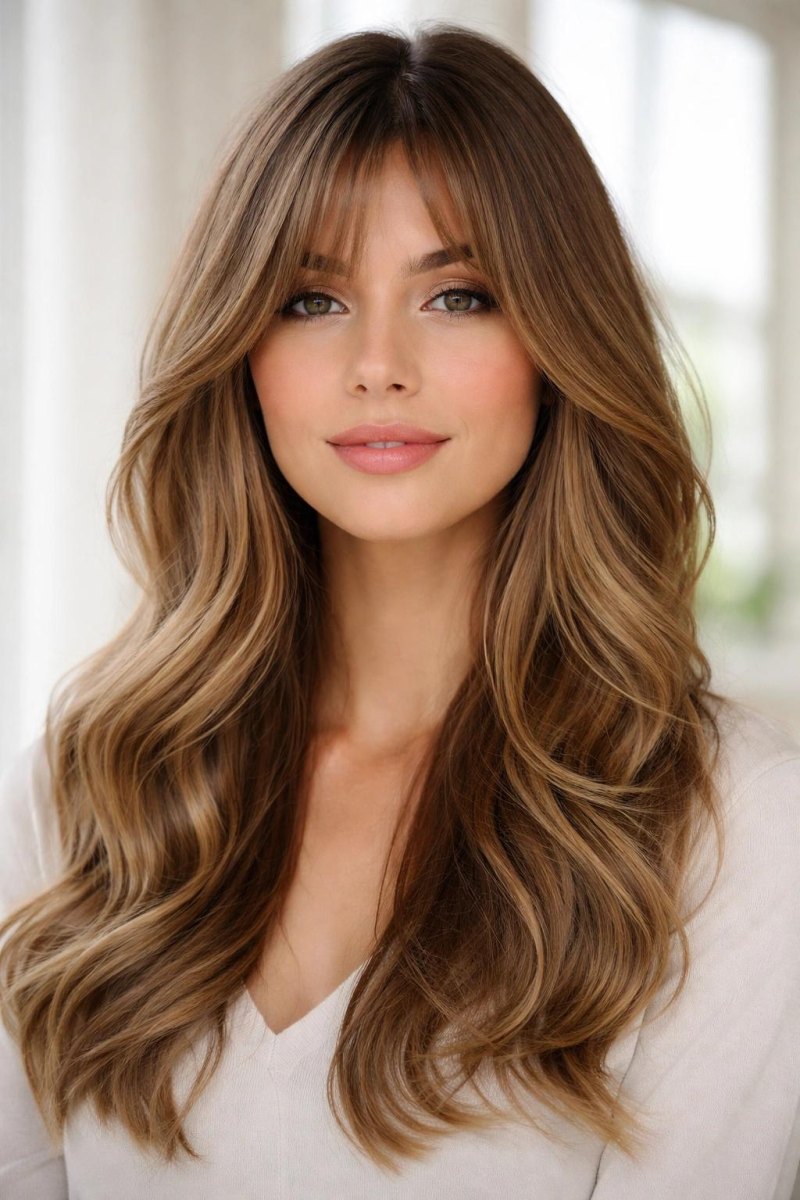 Romantische curtain bangs stijl